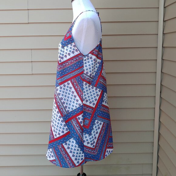 chm Multicolor Mini Halter Dress Red White Blue Patriotic Memorial Day - Picture 5 of 12